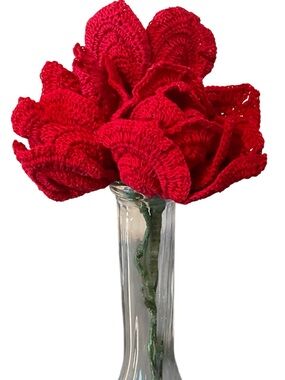 Red Crochet Flower Stem Decorative Accent - Home Accents